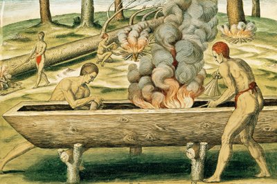Indians Making a Dugout Canoe, from 